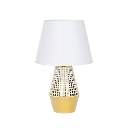 TABLE LAMP WITH WHITE LINEN SHADE CERAMIC GOLD - WHITE 23x23x36cm