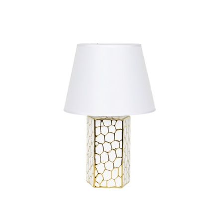 TABLE LAMP WITH WHITE LINEN SHADE CERAMIC GOLD - WHITE 23x23x36cm