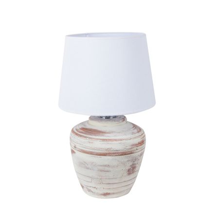 TABLE LAMP WITH WHITE LINEN SHADE CERAMIC BEIGE - WHITE 25x25x56cm