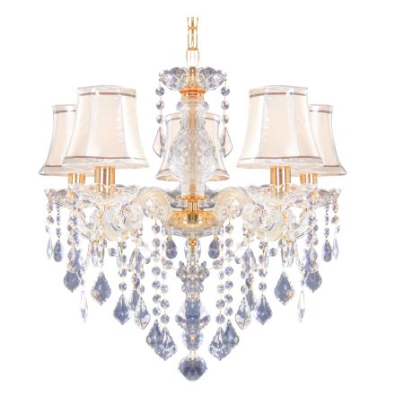 CHANDELIER 5xE14 WITH HATS & CRYSTALS GOLD 45x48cm