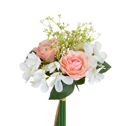 ROSE - APPLE FLOWER BOUQUET 7BRANCHES WHITE - PINK 31cm