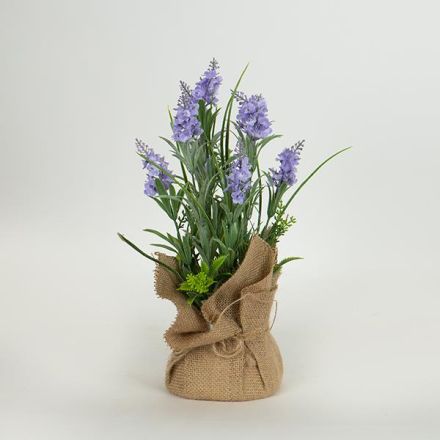 LAVENDER IN A GUNNY POT  WHITE-NATURAL 36cm