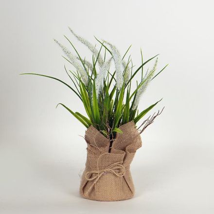 REED IN A GUNNY POT WHITE-NATURAL 38cm