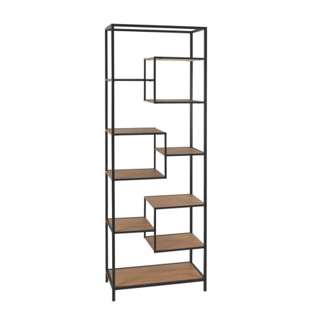 GLASS SHELVING UNIT METAL-WOOD BLACK-BROWN 5 SHELVES 60x33.5x175.5cm