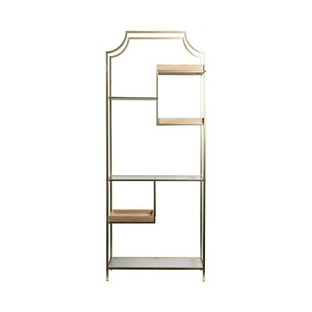 SHELVING UNIT METAL GOLD-NATURAL-GLASS 6 SHELVES 69x30.5x175.5cm