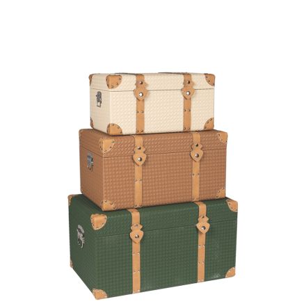 S/3 WOODEN CHEST BROWN-GREEN-ECRU 56x34x30cm/ 48x29x25cm/ 40x24x20cm