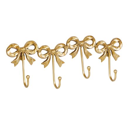 WALL HOOK 4 HOOKS METAL GOLD 46x6x17cm