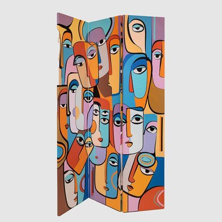 FOLDING SCREEN CANVAS PRINT COLORFUL FACES COLORFUL 120x2.5x180cm