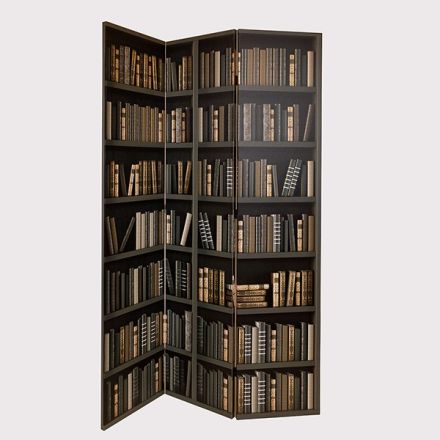 FOLDING SCREEN CANVAS PRINT BOOKSHELF BLACK-BROWN 120x2.5x180cm