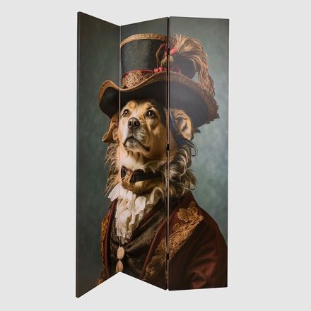 FOLDING SCREEN CANVAS PRINT LION-DOG BLACK-BROWN 120x2.5x180cm