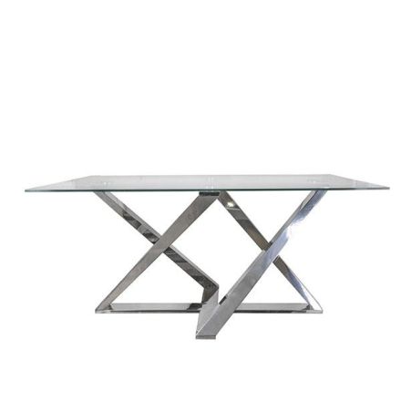 ΤΡΑΠΕΖΙ ΔΙΑΦΑΝΕΣ TEMPERED GLASS-ΠΟΔΙΑ ΑΝΟΞΕΙΔΩΤΟ ΑΤΣΑΛΙ ΑΣΗΜΙ 160x90x76cm
