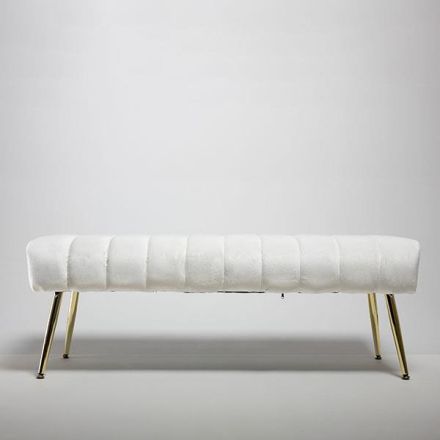 STOOL VELVET IVORY WHITE WITH METAL LEGS 115x44x43cm