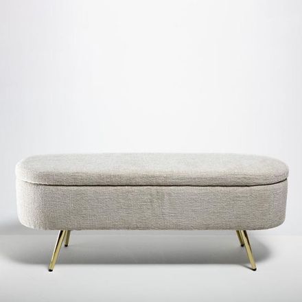 STOOL VELVET BEIGE WITH STORAGE & GOLD METAL LEGS 120x41x46cm