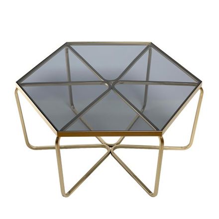 ΤΡΑΠΕΖΙ ΜΕΤΑΛΛΙΚΟ ΧΡΥΣΟ -  ΓΥΑΛΙΝΟ 81x70.5x38cm