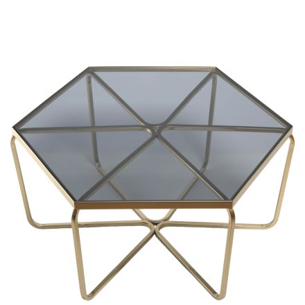 TABLE METAL GOLD -  GLASS TOP 81x70.5x38cm