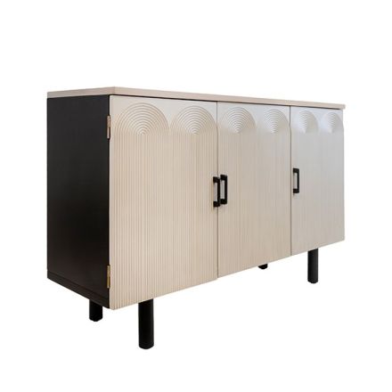 CABINET WOODEN - METALLIC WHITE - NATURAL - BLACK 120x40x81.5cm