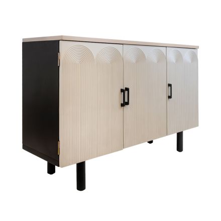 CABINET WOODEN - METALLIC WHITE - NATURAL - BLACK 120x40x81.5cm