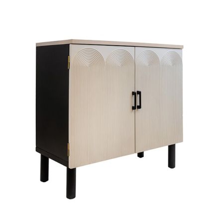 CABINET WOODEN - METALLIC WHITE-NATURAL-BLACK 80x40x81.5cm