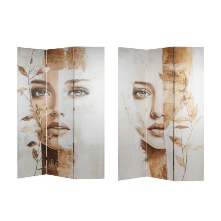 FOLDING SCREEN CANVAS PRINT FEMALE FACE WHITE - BEIGE - BROWN 120x2.5x180cm