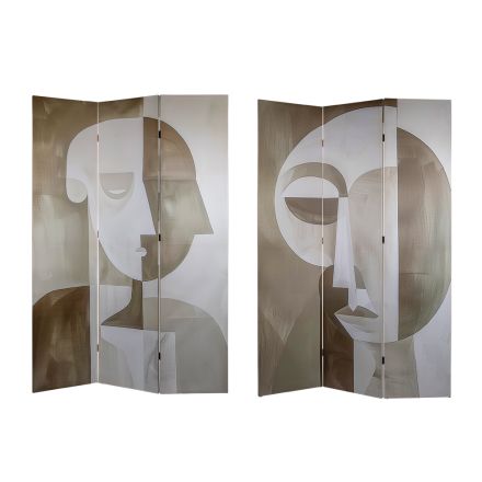 FOLDING SCREEN CANVAS PRINT ABSTRACT ART FACE WHITE - BROWN  120x2.5x180cm