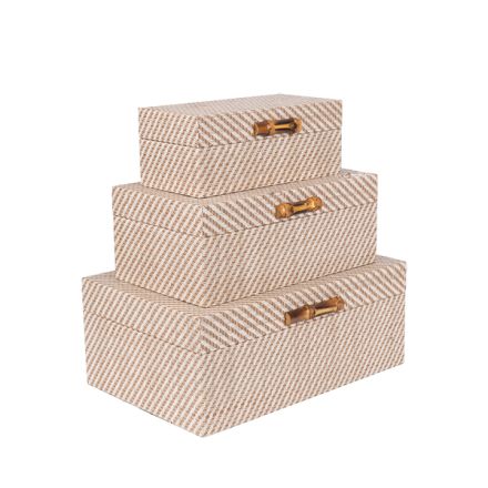 S/3 WOODEN JEWELRY BOXES BEIGE - WHITE 30x20x12cm / 25x15x10cm / 20x10x8cm