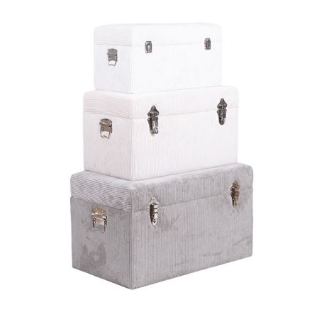 S/3 CHEST VELVET GREY - CREAM - WHITE 57x33x35cm / 49x26x28cm / 42x20x21cm