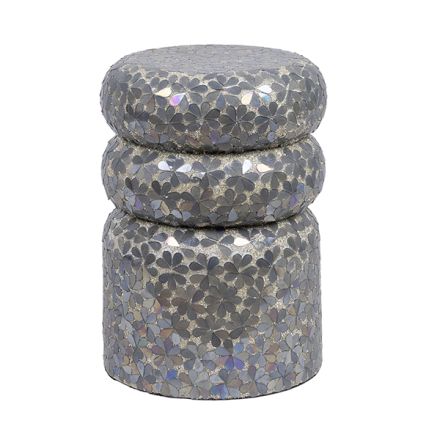 STOOL METALLIC MOSAIC GREY ANTIQUE 30x30x42cm