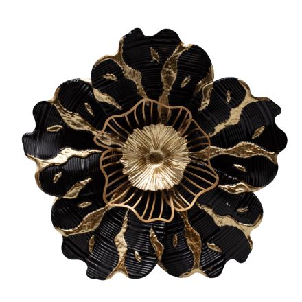 WALL DECOR FLOWER METALLIC BLACK - GOLD 38x7x38cm