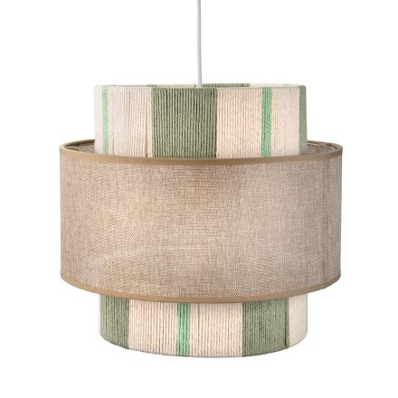 PENDANT LAMP WITH LINEN SHADE BEIGE METALLIC - COTTON ROPE WHITE - LIGHT GREEN 35x35x31cm