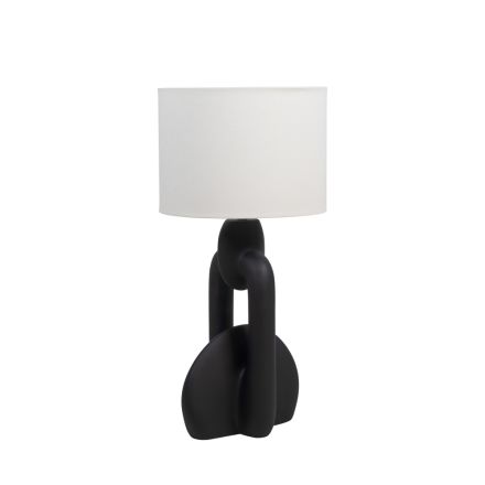 TABLE LAMP WITH NATURAL SHADE RESIN BLACK 32x32x66cm