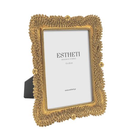 TABLE PHOTO EMBOSSED FRAME (15x20) WITH FLOWERS ANTIQUE GOLD 21x2x26cm