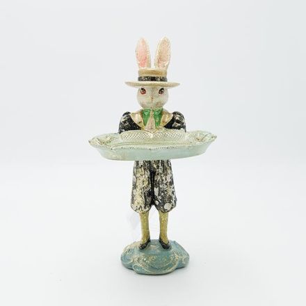 EASTER BANNY WITH A PLATTER POLYRESIN 14.5x6.5x27.5cm