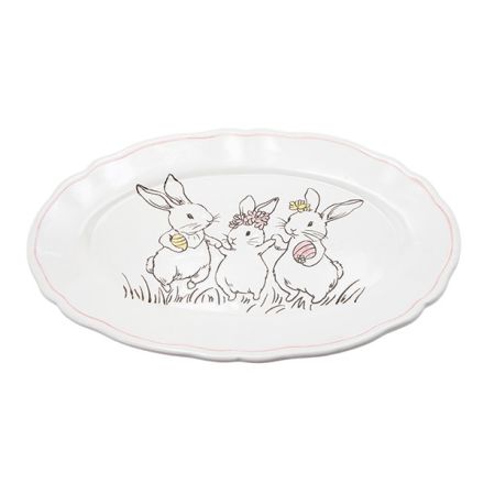 DECORATIVE EASTER PLATE WITH RABBITS CERAMIC WHITE 25.7x17.6x1.8cm