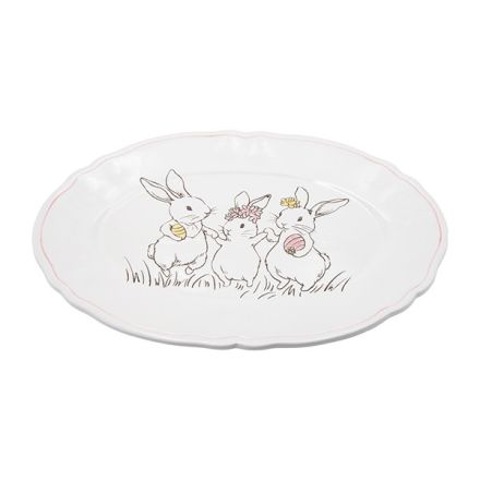 DECORATIVE EASTER PLATE WITH RABBITS CERAMIC WHITE 30.9x21x2.1cm