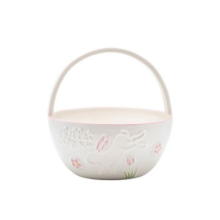 DECORATIVE EASTER EGG POT WITH RABBIT CERAMIC WHITE - PINK 19.4x19.5x20.2cm