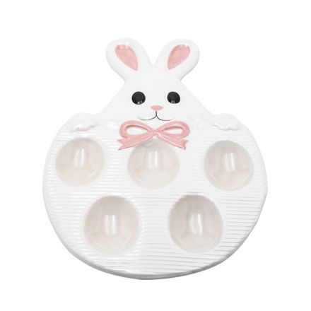DECORATIVE EASTER EGG POT WITH RABBIT CERAMIC WHITE - PINK 27x17.8x2.2cm