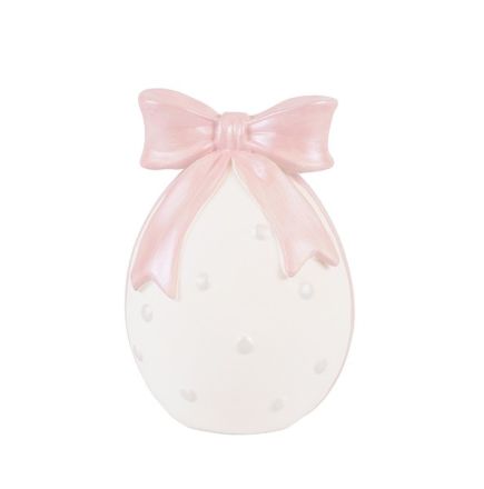 EASTER EGG POLYRESIN WITH PINK BOW WHITE 7.8x7.8x12cm
