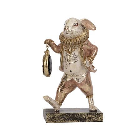 EASTER RABBIT WITH WATCH POLYRESIN WHITE - PINK 15x10x24cm