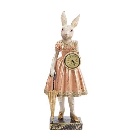 ΠΑΣΧΑΛΙΝΟΣ ΛΑΓΟΣ ΜΕ ΡΟΛΟΙ ΚΑΙ ΟΜΠΡΕΛΑ ΣΕ ΦΟΡΕΜΑ ΡΟΖ ΠΟΛΥΡΕΖΙΝ ΛΕΥΚΟΣ 13x11x35cm