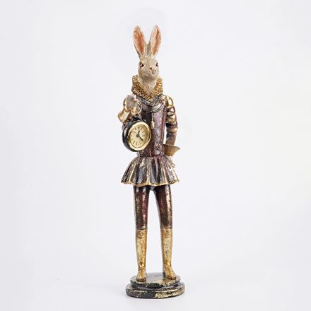 EASTER RABBIT WITH  WATCH POLYRESIN WHITE - BURGUNDY 11x11.5x45cm