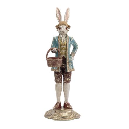 EASTER RABBIT WITH BASKET POLYRESIN WHITE - BURGUNDY - GREEN - GOLD 14x11.5x35cm