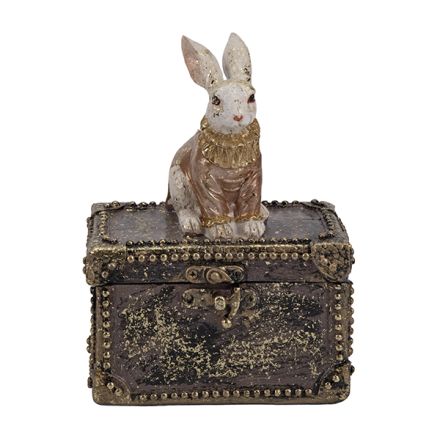 EASTER RABBIT IN BOX POLYRESIN WHITE - GOLD - RED 13x8x17cm