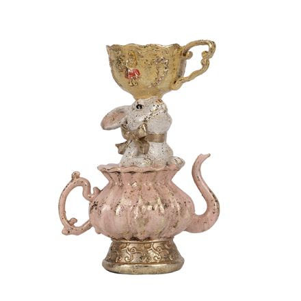 ΠΑΣΧΑΛΙΝΟΣ ΛΑΓΟΣ ΣΕ ΤΣΑΓΙΕΡΑ ΠΟΛΥΡΕΖΙΝ ΛΕΥΚΟΣ - ΡΟΖ 15x10x20.5cm