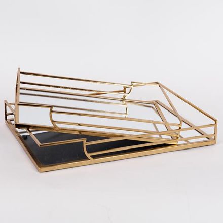 S/2 ΔΙΣΚΟΣ ΜΕΤΑΛΛΙΚΟΣ ΜΕ ΚΑΘΡΕΦΤΗ ΧΡΥΣΟΣ 35x25x5cm / 30.5x20.5x5cm