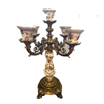 CANDLE HOLDER PORCELAIN BEIGE - GOLD 29x29x38cm