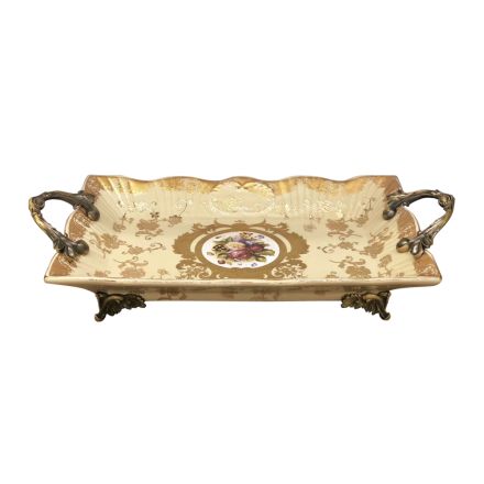 DECORATION PLATE PORCELAIN BEIGE - GOLD 38.5x20x8.5cm