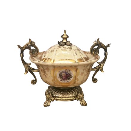 SWEET JAR PORCELAIN BEIGE - GOLD 35x21x30cm
