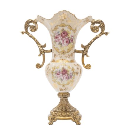 VASE PORCELAIN BEIGE - GOLD 36x16x43cm