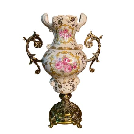 VASE PORCELAIN BEIGE - GOLD 38x16.5x54cm