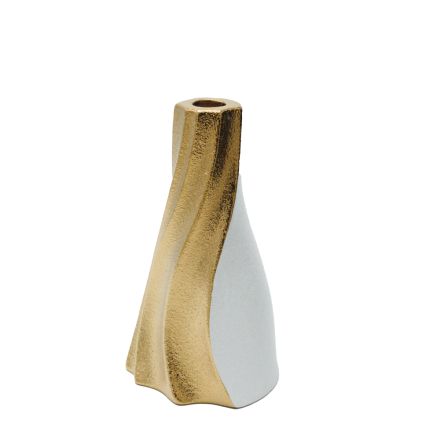 CANDLE HOLDER CERAMIC WHITE - GOLD 11.5x11x19.5cm